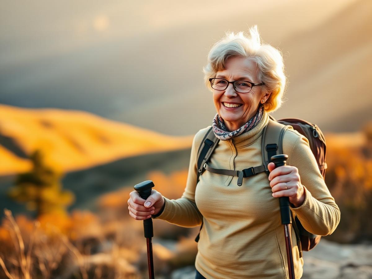 Aktywna seniorka na górskim szlaku